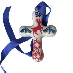 Polish Pottery Cross Ornament Christmas Handmade in Poland Manufaktura Tree Gift